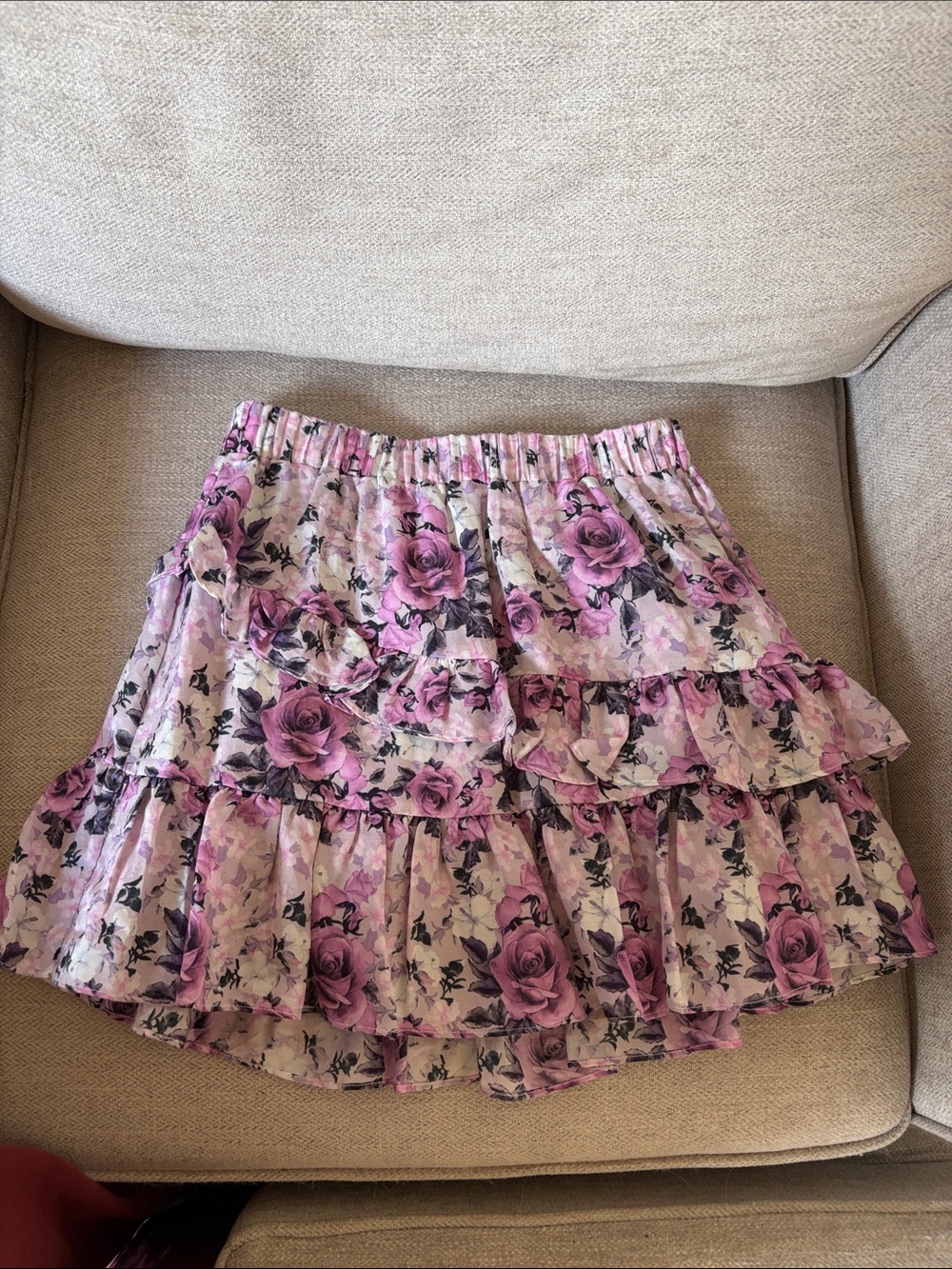 LoveShackFancy Pink Rose Tiered Ruffle Mini Skirt